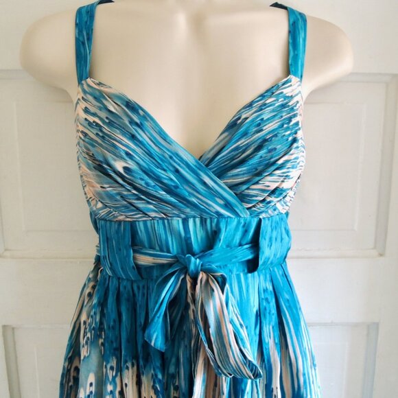 Anthro Lil Blue & Peach Caballo Falls 100% Silk Dress 4 - Picture 3 of 14